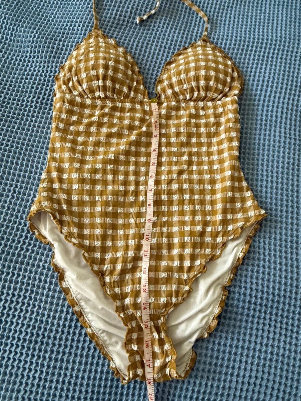 J. Crew Ruched plunge one-piece swimsuit gingham texture 8 - Picture 10 of 10